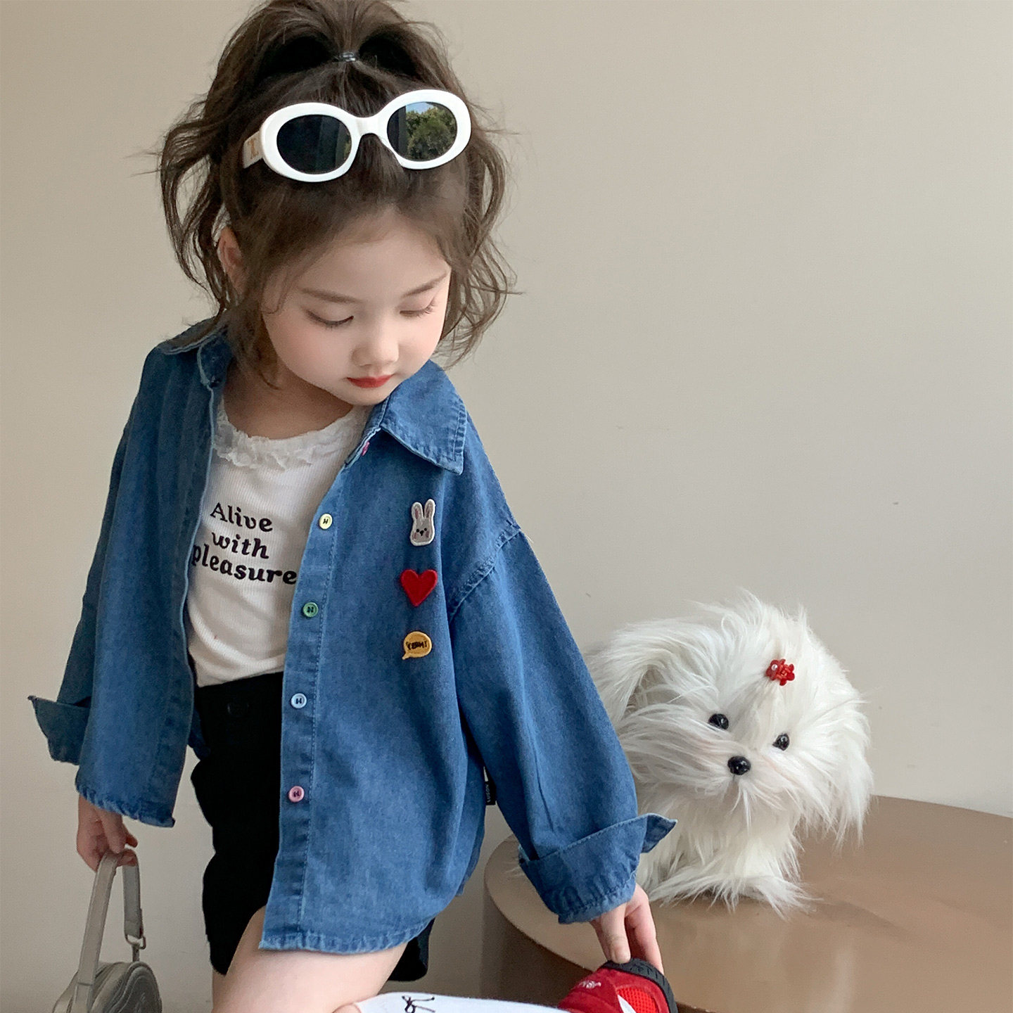 刺绣衬衫女童洋气上衣炸街潮款图片