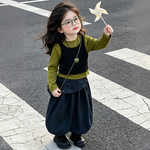 时髦两件套小童春秋衣服韩系穿搭