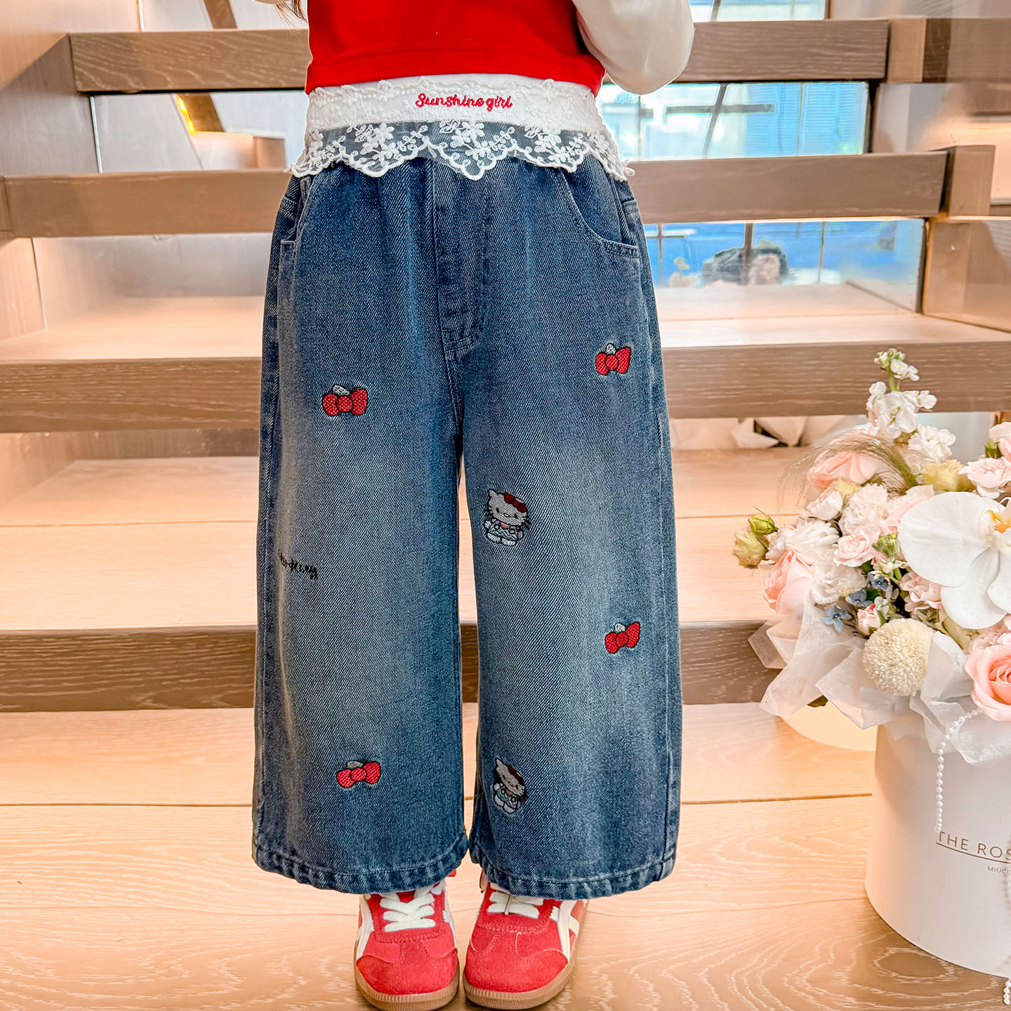 刺绣直筒裤女童秋装洋气炸街