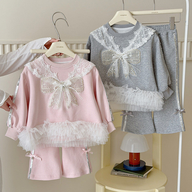 小女孩喇叭裤卫衣套装小学生洋气两件套春装时髦宝宝洋气童装刺绣
