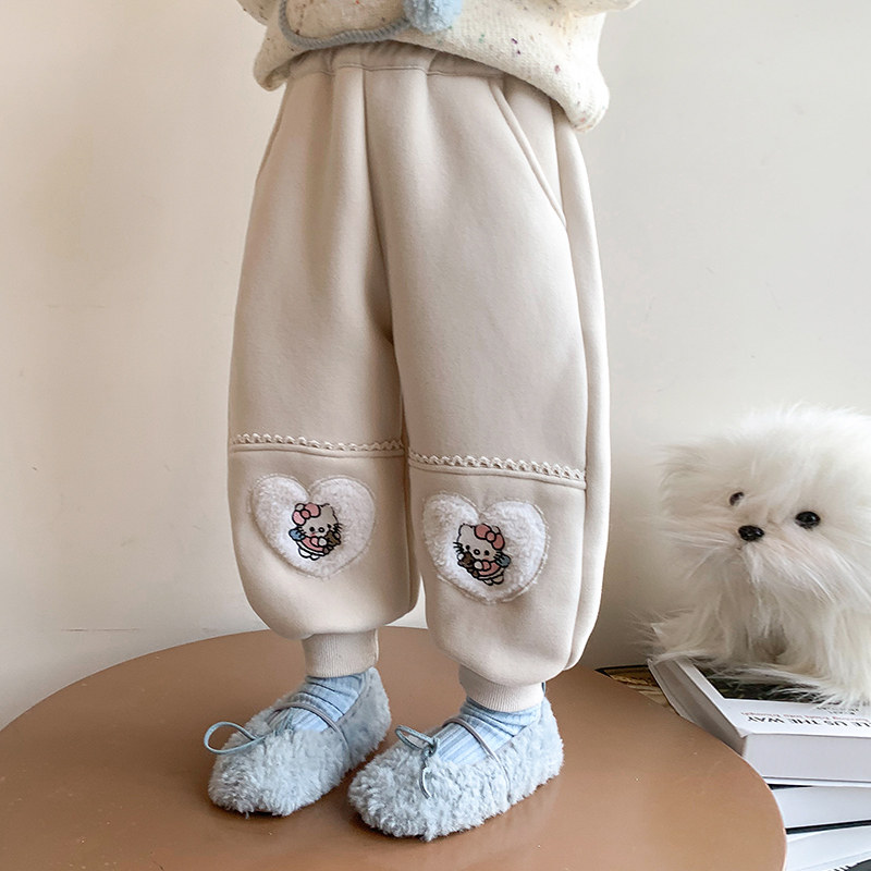 儿童甜美加绒运动裤洋气205女小童加厚长裤女童卫裤外穿冬装裤子