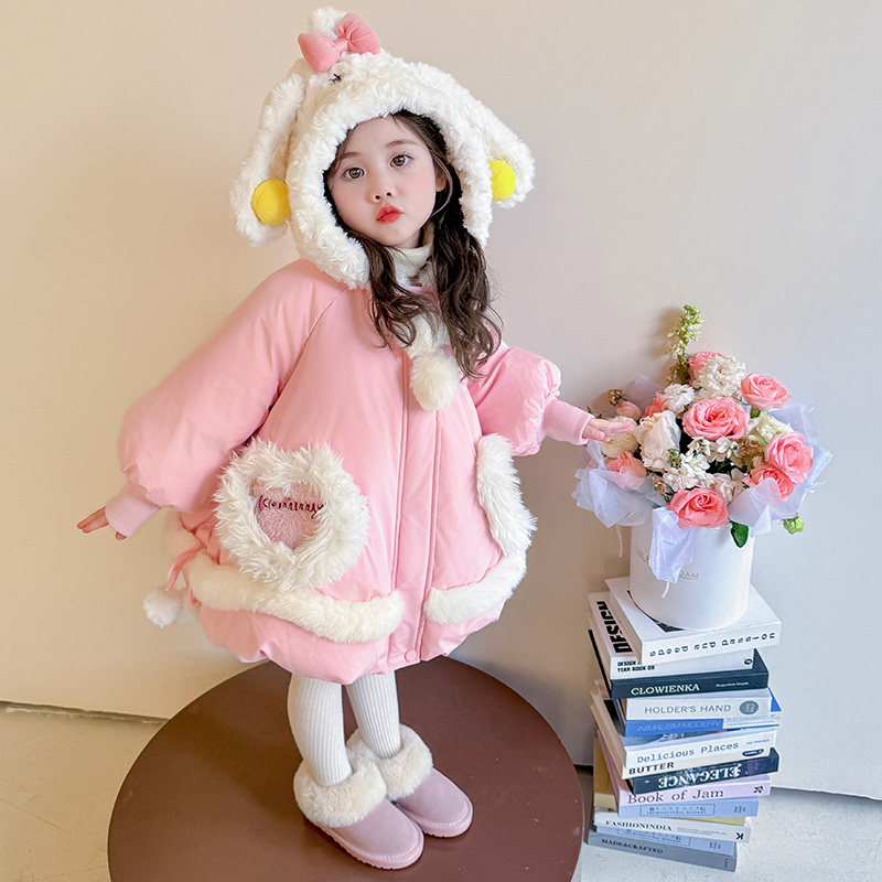 女童加厚棉衣韩版小女孩超好看外套冬装女宝宝中长羽绒棉棉服连帽