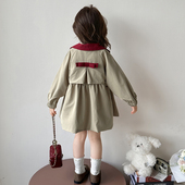 外套流行小女孩大衣秋装 女童韩版 中长款 女宝宝收腰棉布上衣好看潮