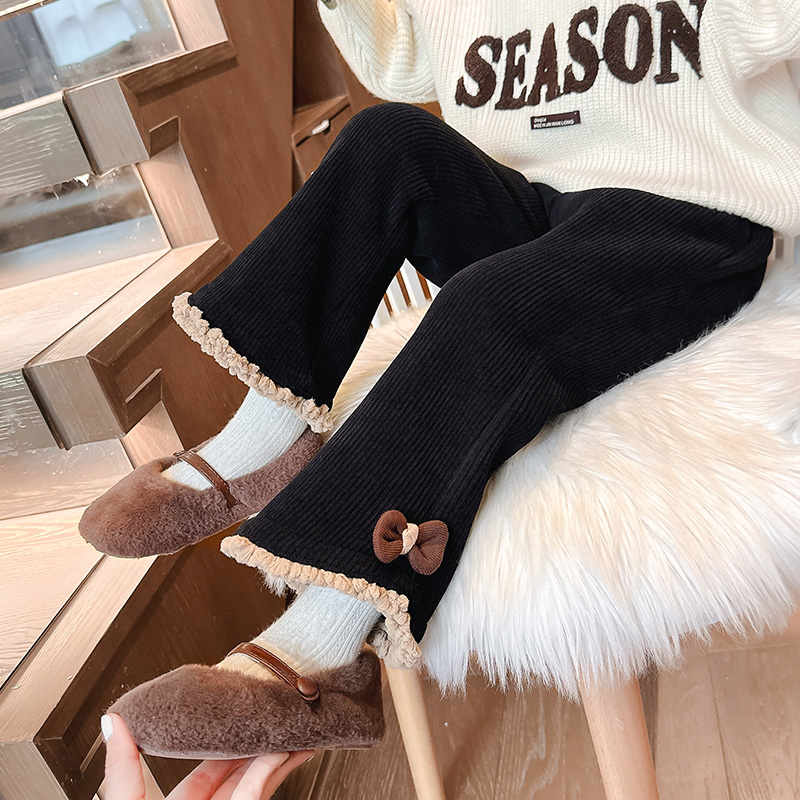 长裤雪尼尔加绒蝴蝶结喇叭裤