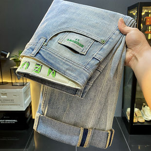 男士 休闲牛仔裤 2024新款 潮牌刺绣修身 子 夏季 小脚百搭痞帅长裤 薄款