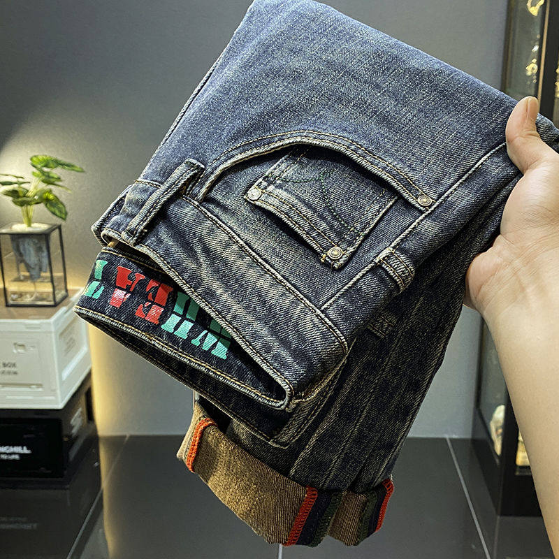 加绒加厚保暖牛仔裤男士秋冬修身小脚百搭宽松锥形休闲长裤子潮牌