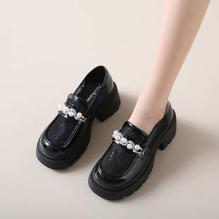 厚底乐福小皮鞋女款夏季2026新款时尚百搭配裙子镂空网纱透气女鞋