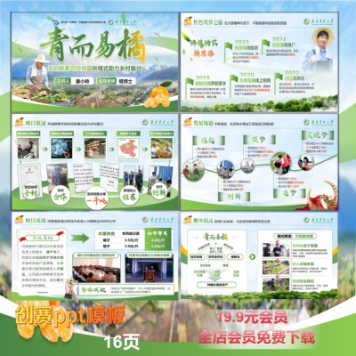 5绿色竞赛ppt模板挑战杯青而易橘乡村振兴互联网汇报农业风创赛