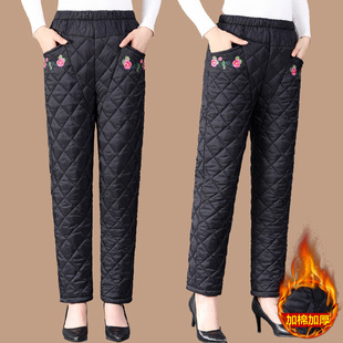 妈妈长裤 中老年冬装 老太太直筒裤 女50岁60老人加厚保暖裤 羽绒棉裤