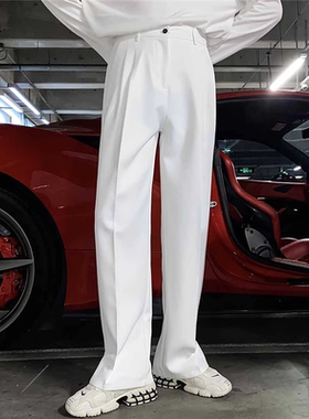 夏季白色裤子男士高级感垂感潮流西装裤垂坠感阔腿宽松直筒休闲裤