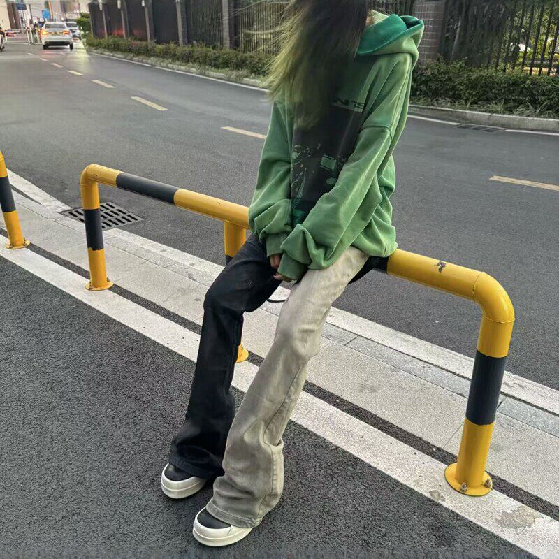 美式高街网红同款不规则拼接微喇叭牛仔裤男女宽松休闲百搭飘带裤