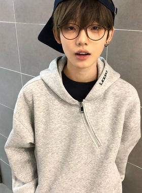 美式高街字母刺绣连帽卫衣男款秋季潮牌宽松情侣装青少年拉链外套