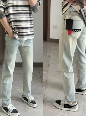 网红2025秋季爆款烫钻潮牌刺绣字母牛仔裤男女潮流时尚帅气直筒裤