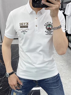 男修身 夏季 polo衫 新款 重工印花烫钻欧货潮牌休闲上衣翻领T恤 短袖