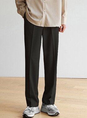休闲西裤男直筒宽松春秋季黑色垂坠感高级感阔腿正装休闲西装裤男