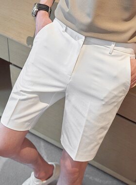 休闲西装短裤男夏季冰丝五分裤子潮流外穿高级感商务修身5分中裤