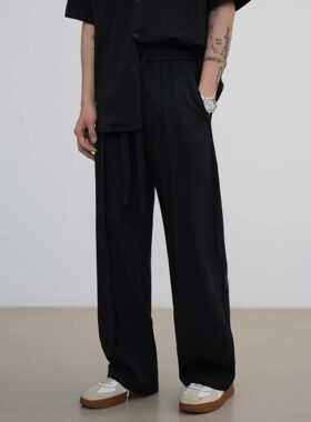 高级感痞帅裤子男士秋季宽松直筒垂坠感西裤阔腿抽绳休闲长裤子男