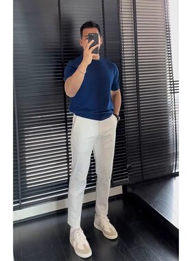 白色裤子男士春季韩版垂感修身直筒小西裤成熟稳重男装九分西装裤