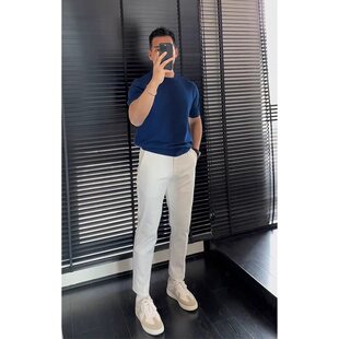 白色裤子男士春季韩版垂感修身直筒小西裤成熟稳重男装九分西装裤