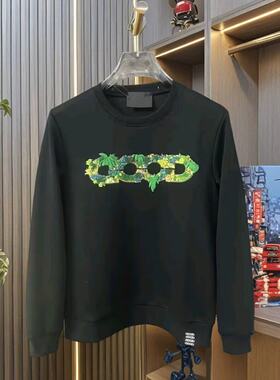 秋季新款立体刺绣绿植标语长袖卫衣情侣款男女洋气网红同款上衣潮