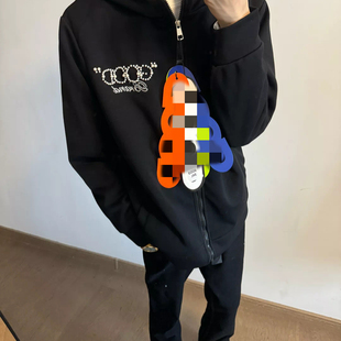 2025美式珍珠字母开衫卫衣男女秋寄GOOD百搭棒球宽松复古轻奢外套