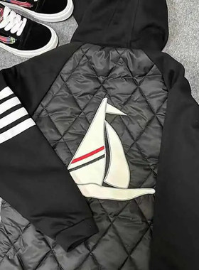 冬季棉服新款拼接帆船四条杠棉衣男女潮流休闲百搭夹克外套棉服潮