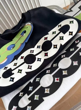 朱志鑫同款GOOD彩色宝石烫钻轻奢镂空LOGO立体印花短袖T恤男女款