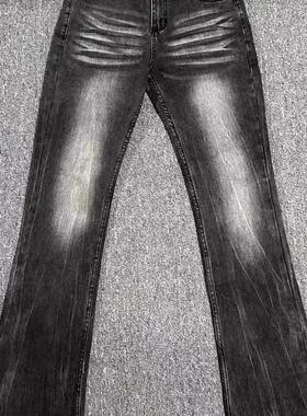 美式高街vibe风水洗黑灰潮牌牛仔裤男女修身显瘦微喇cleanfit裤子