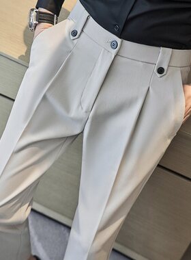 2024夏季新款韩版潮流西裤男宽松直筒修身九分裤子商务休闲西装裤