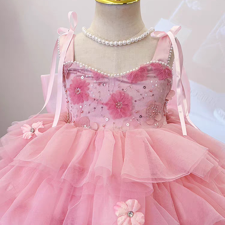 女童连衣裙夏季2025新款粉色绝美生日公主裙宝宝儿童高端礼服裙子