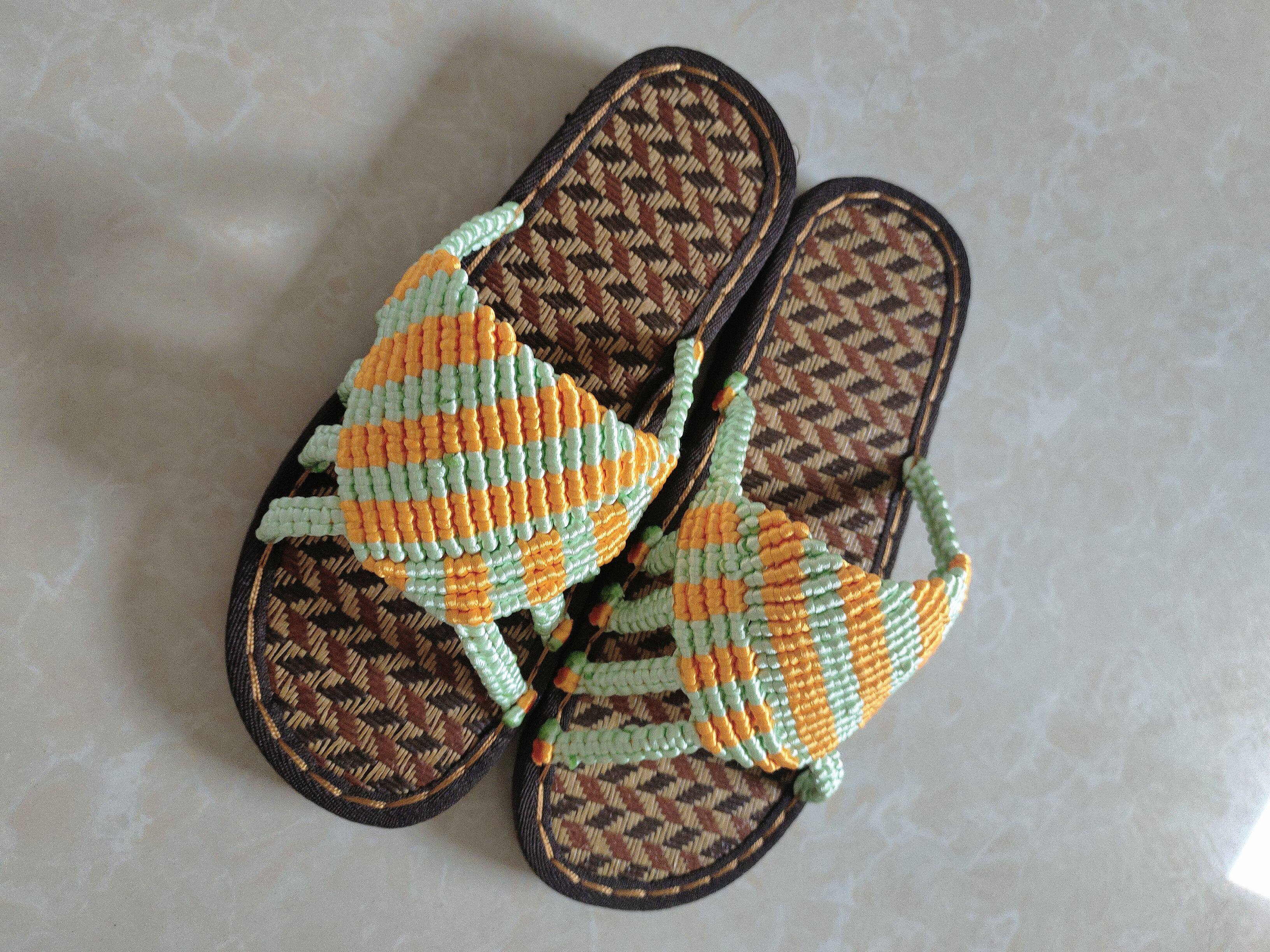 手工编织拖鞋亚麻平底坡跟男女同款【包邮】