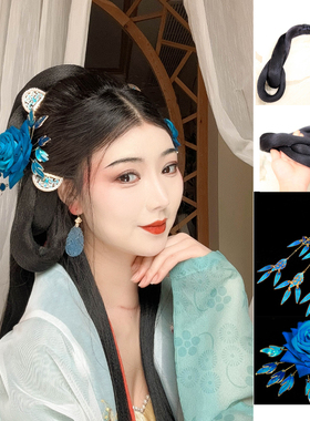 傅小菲 烧蓝发饰明制宋制流苏发钗蓝色系汉服头花配饰【流叶】