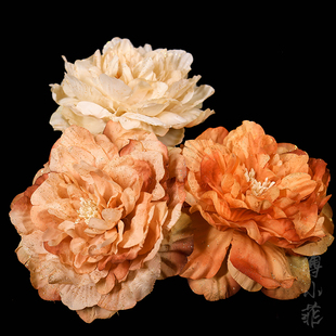 傅小菲 金粉牡丹发夹复贵古风花朵边夹配饰边夹唐宋发饰