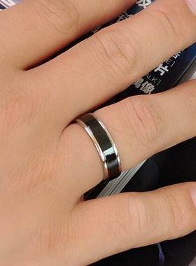 钛钢黑色韩版单身风男士戒指