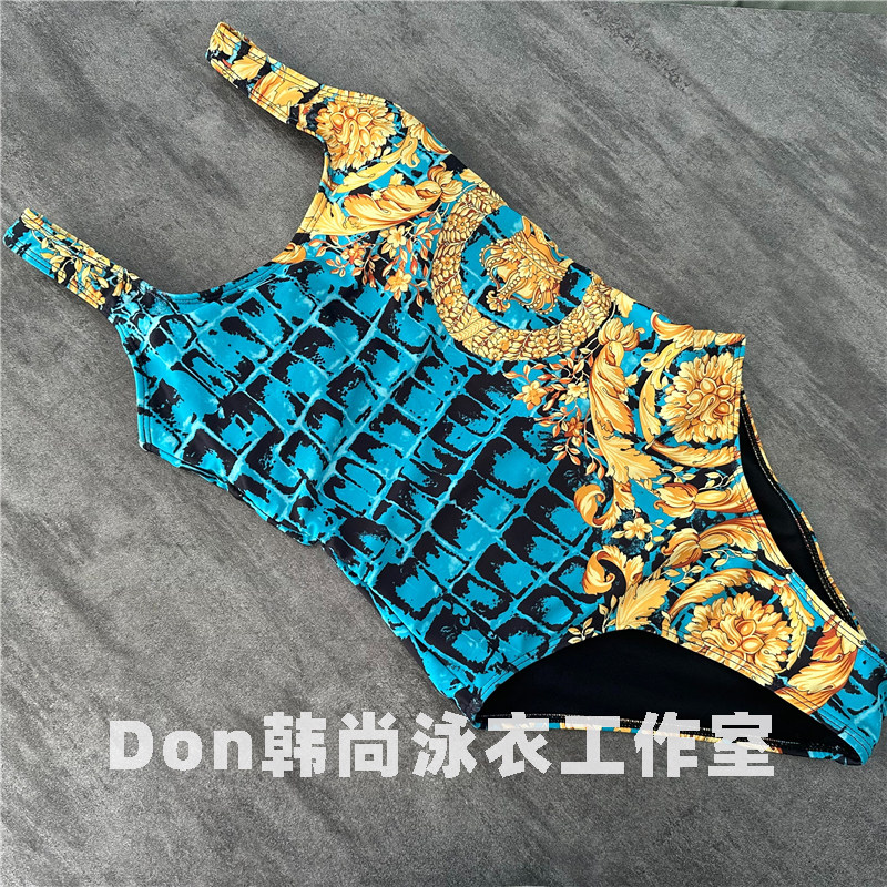 限定贵妇风鳄鱼图文2023新款连体泳衣