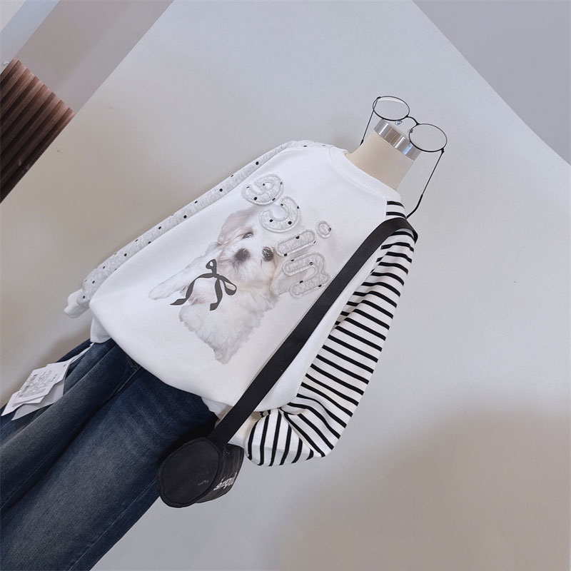 女童长袖卫衣童装可爱狗狗上衣秋款韩版时尚AB袖贴布字母宽松休闲