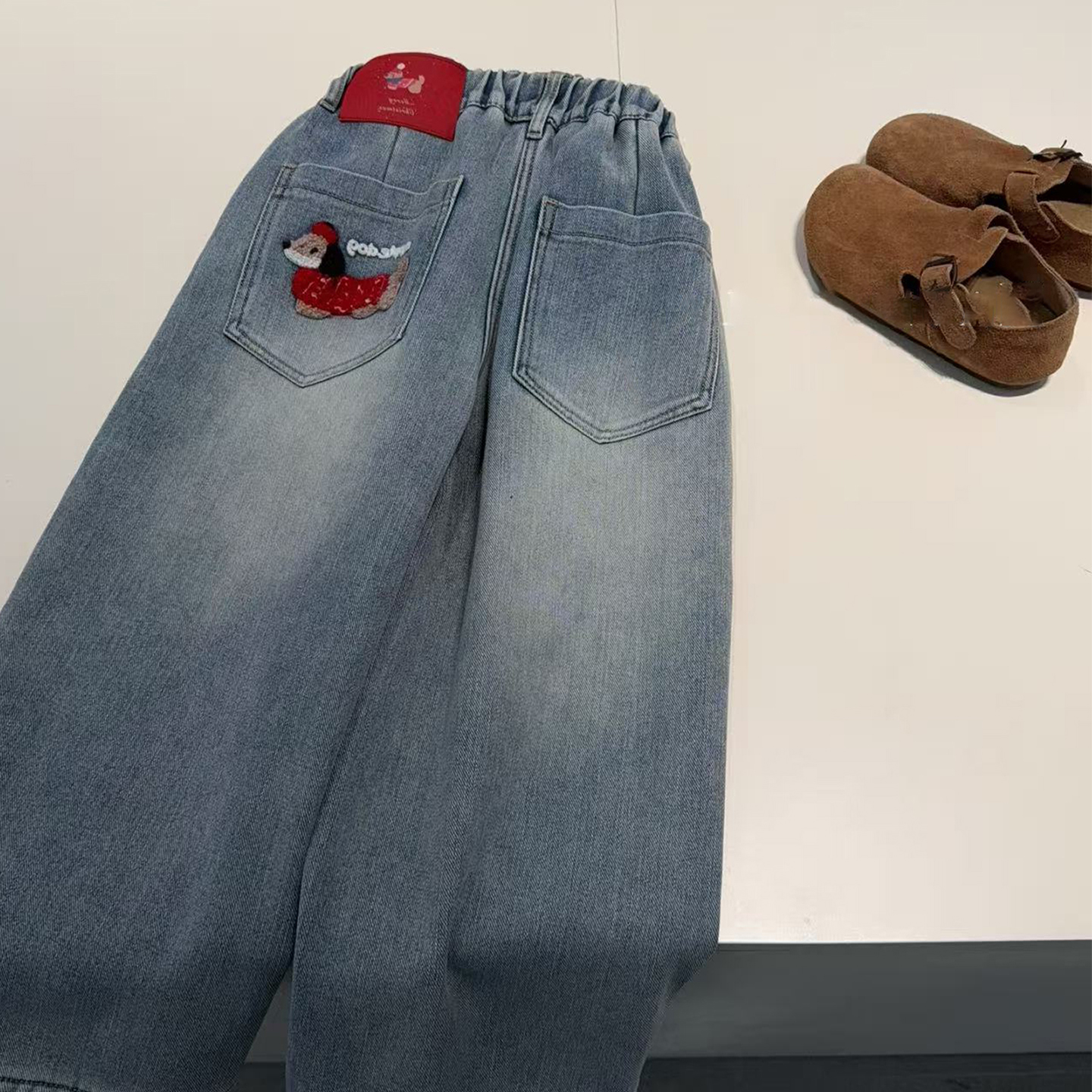 女童加绒直筒牛仔裤休闲阔腿