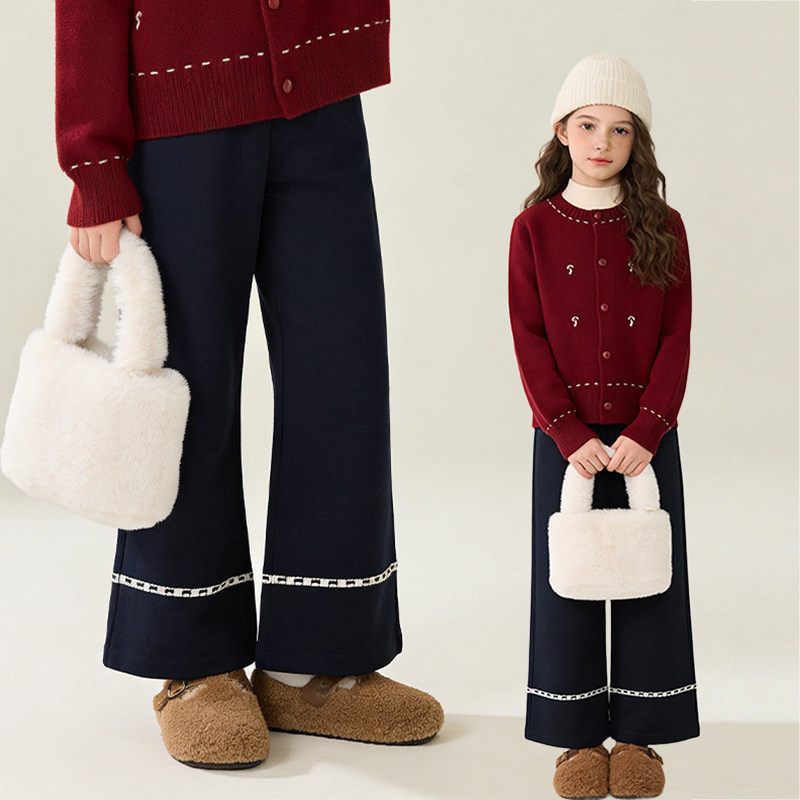 儿童装花边阔腿裤女深蓝色九分复古学院风裤子,童装/婴儿装/亲子装,裤子,淘宝优惠券,粉丝福利购,淘宝优惠卷