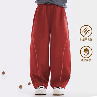 女童休闲裤长裤卫裤运动裤新年长裤童装针织裤加绒保暖加厚宽松