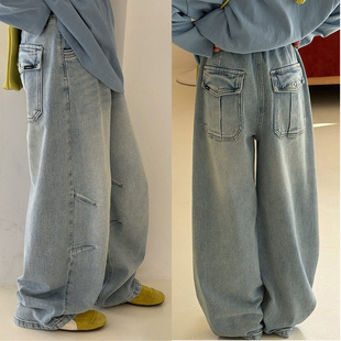 裤 2025春新款 儿童装 中大童休闲宽松百搭弯刀裤 子 男女童牛仔老爹裤