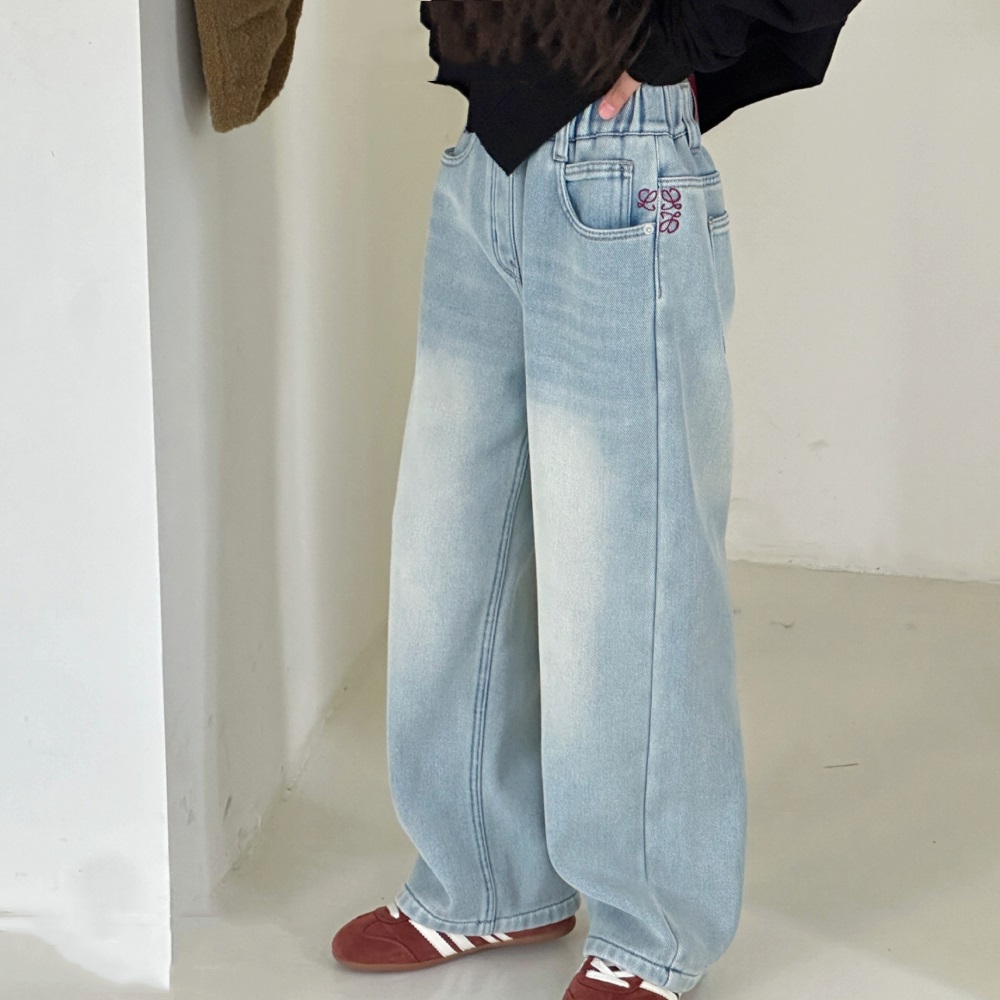 女童加绒牛仔裤软一体绒宽松