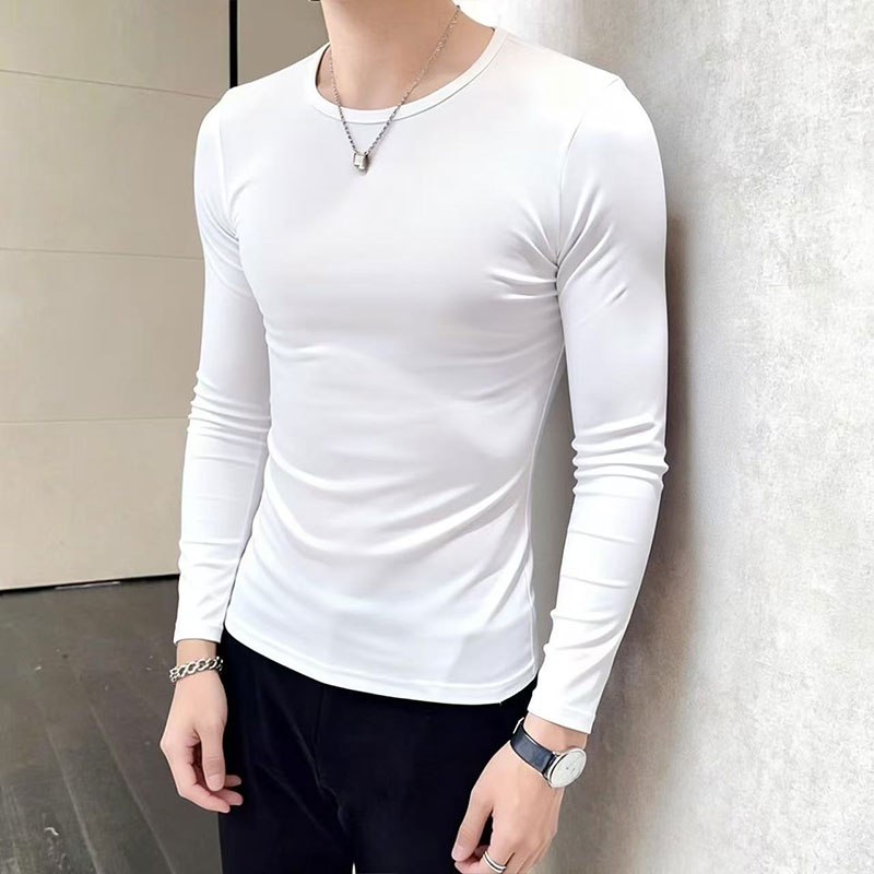 修身长袖打底男士纯色95%棉休闲T恤运动圆领上衣弹力紧身体恤亲肤