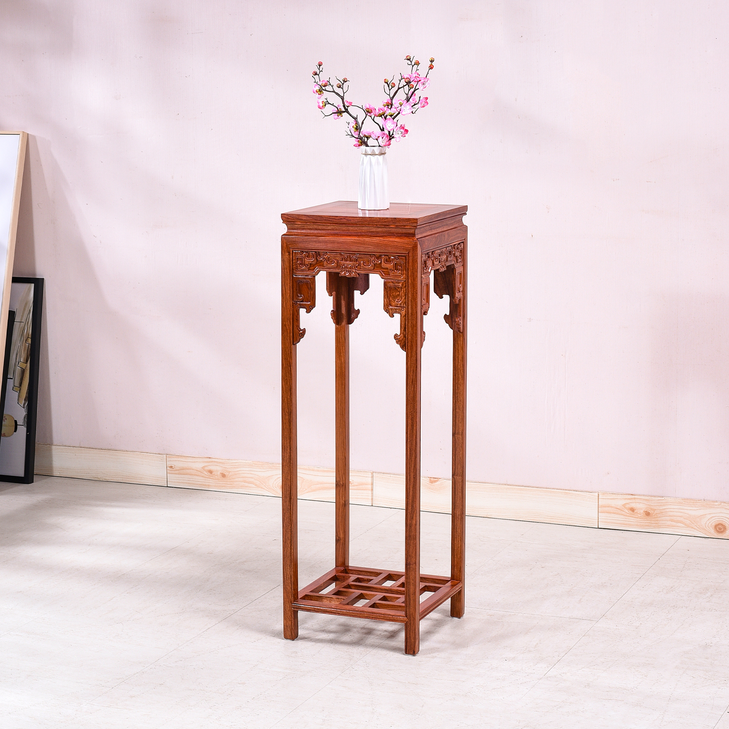 红木家具 花梨木花架 客厅阳台木质原木仿古中式实木花几室内落地
