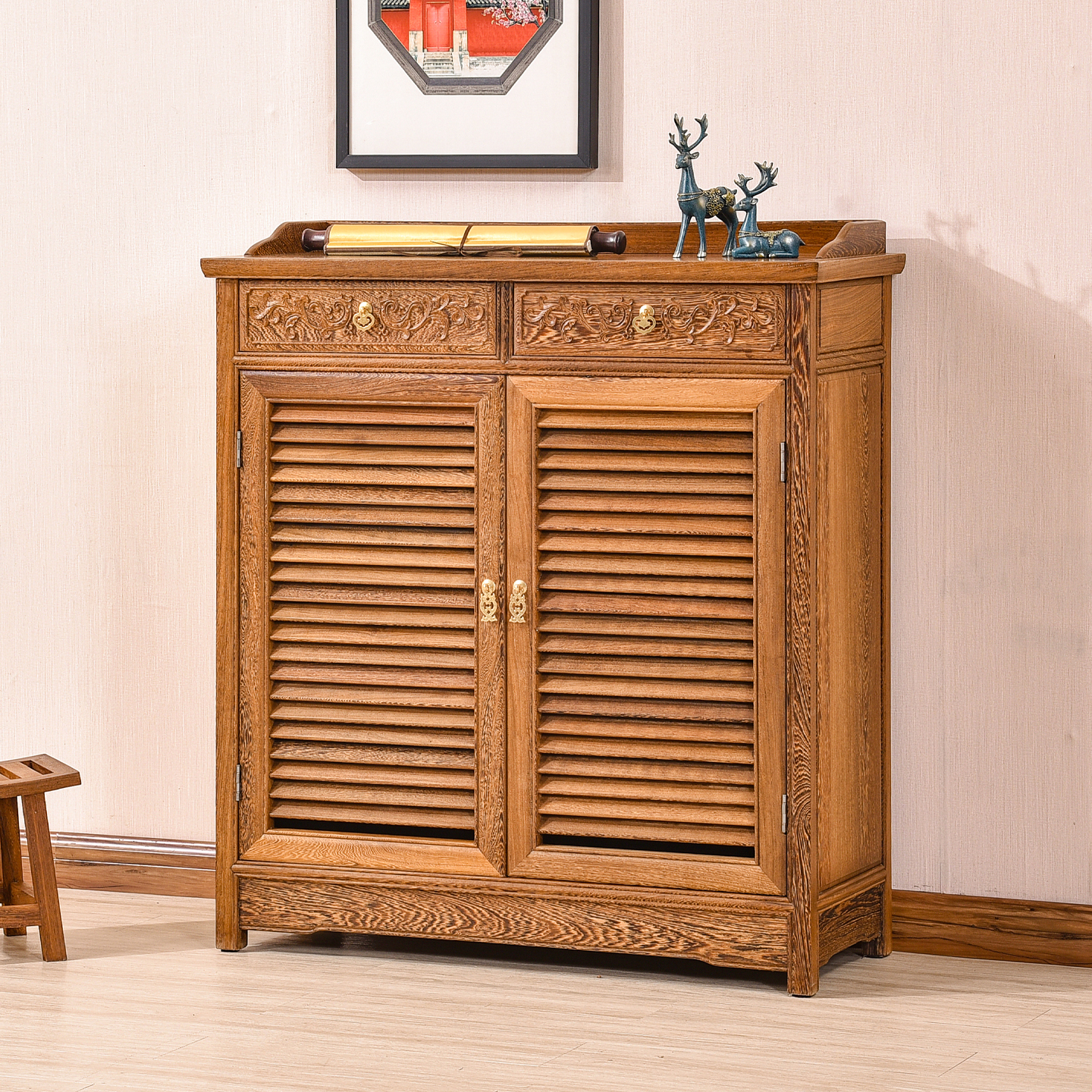 红木家具鸡翅木鞋柜中式实木仿古