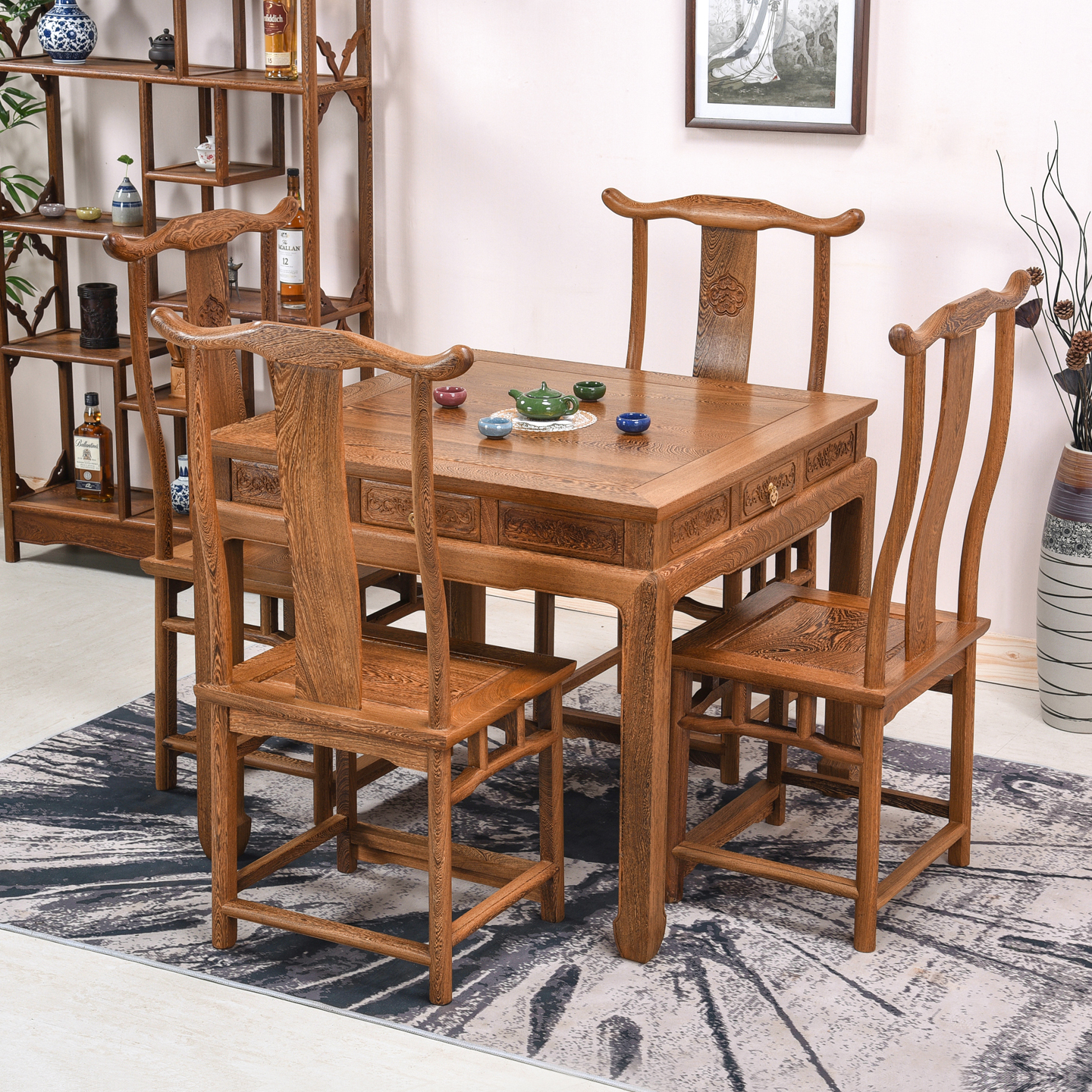 鸡翅木餐桌正方形红木中式实木