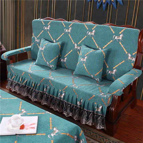 防滑设计简约实木沙发垫带靠背