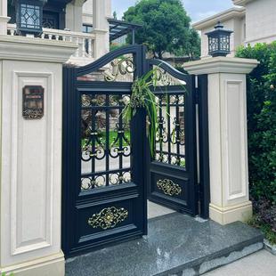 欧式铝合金庭院门农村自建房电动户外别墅双开铝艺花园入户院子门