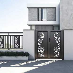 铝合金庭院大门户外农村自建房别墅院子大门楼铁艺电动平移双开门