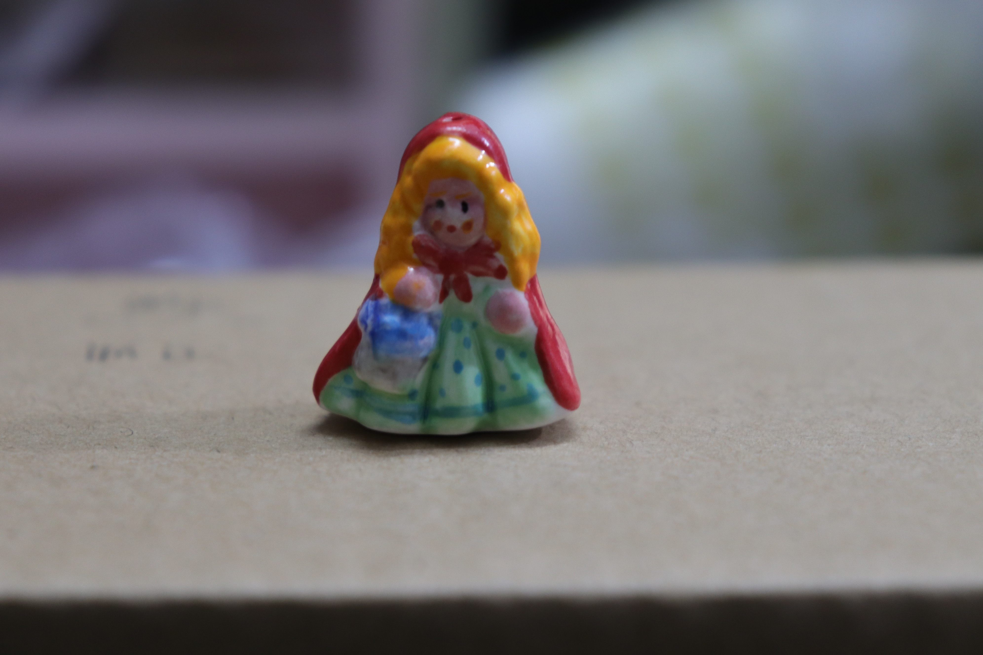 陶瓷手绘洋娃娃 格林童话小红帽可爱少女耳环吊坠饰品diy配件