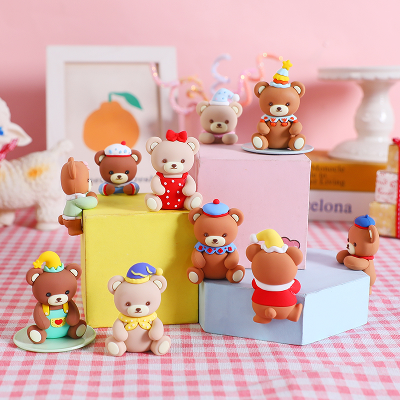 可爱彩色卡通小熊软胶玩偶摆件